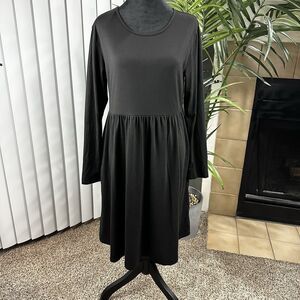 DB MOON Women's Sz Large Casual Black Long Sleeve Dress Pockets Loose Pleated